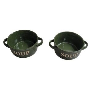 California Pantry Soup Bowls Set of 2 Green Speckled Ceramic Handles 5.5"